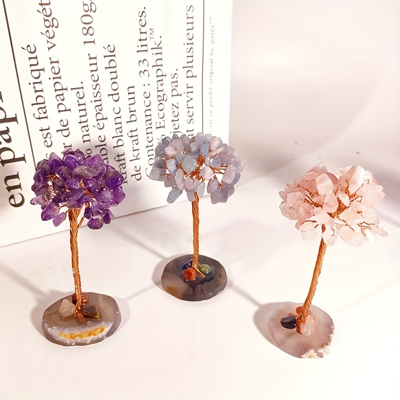 Natural Crystal Fortune Tree Ornaments with Agate Base Handicrafts